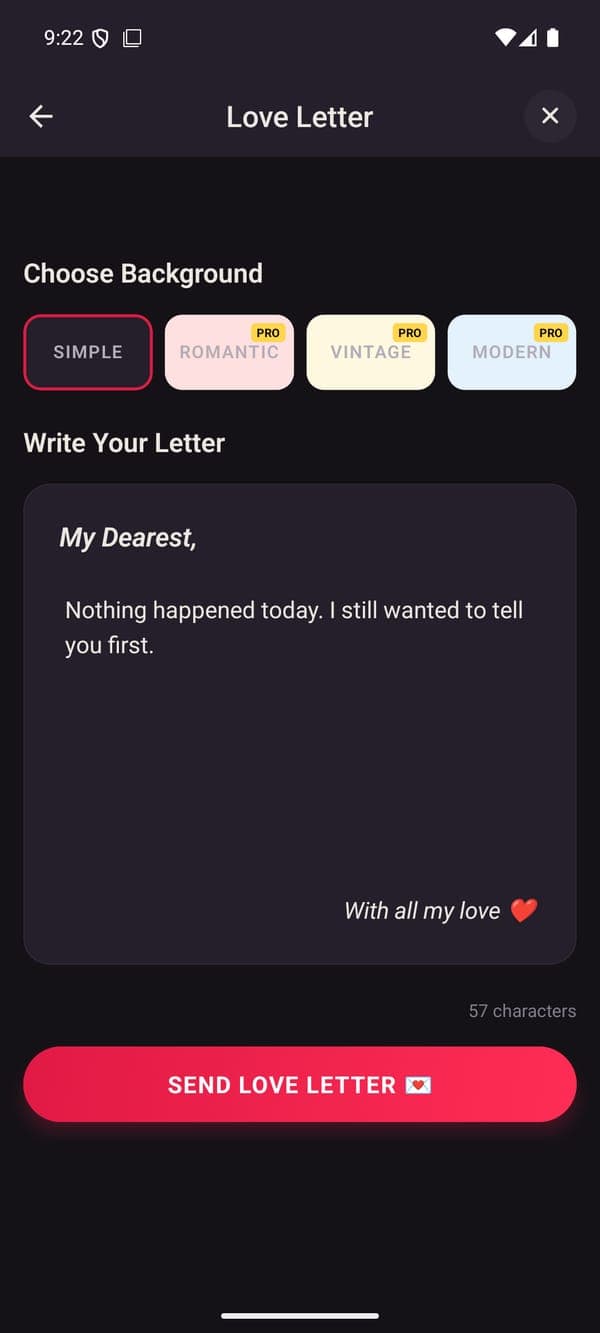 Love letter · Android preview