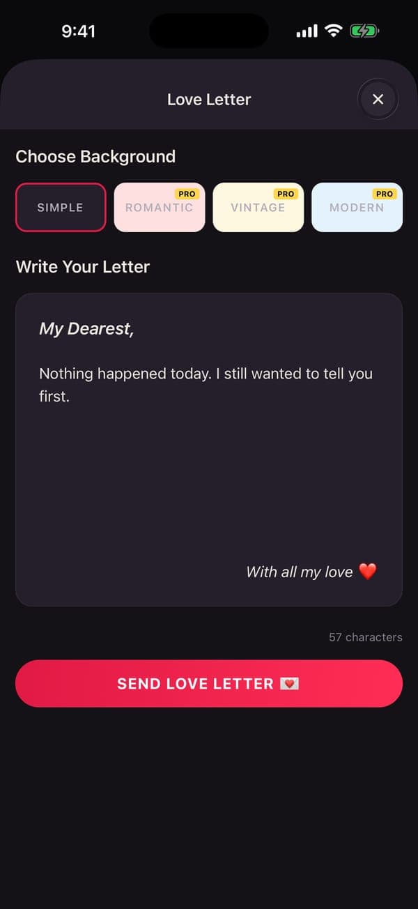 Love letter · iOS preview