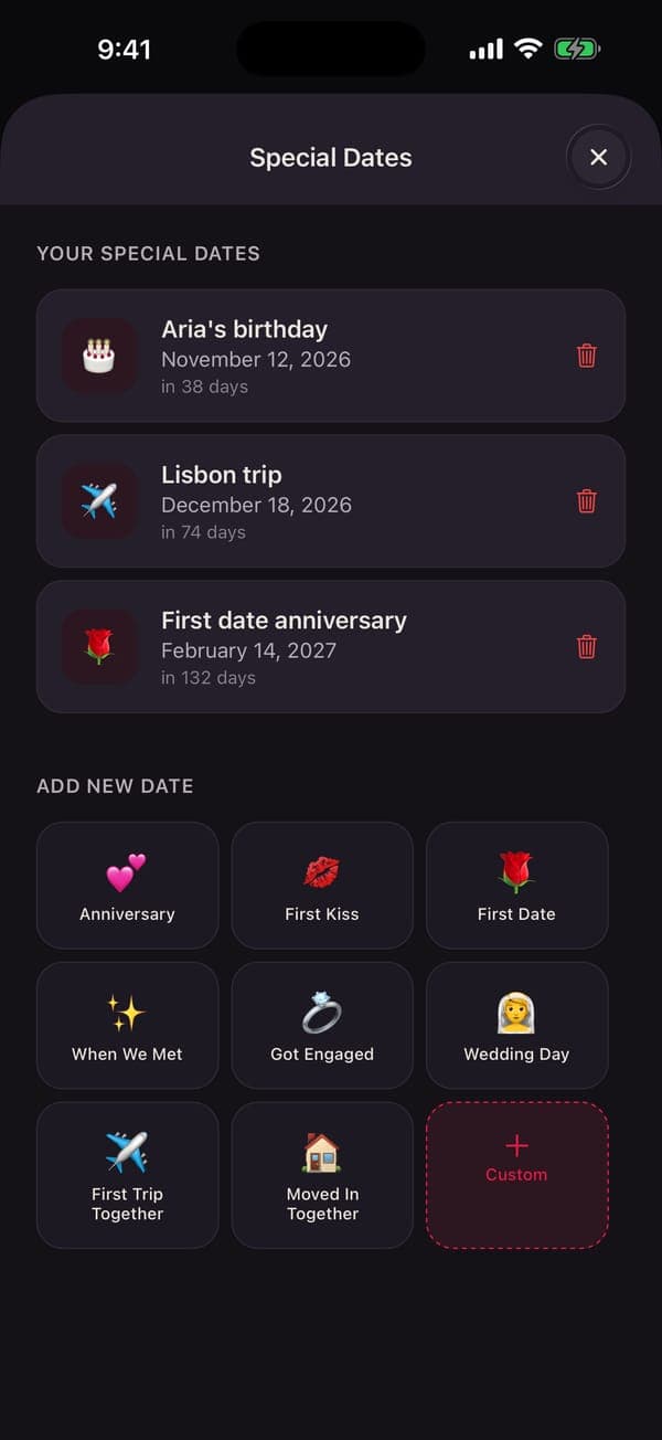 Special dates · iOS preview